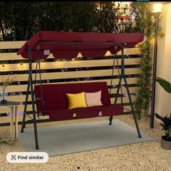 Aecojoy Patio Swings Outdoor, 3-Seat Glider Porch Bench with Removable Cushion and Adjustable Shade, Swing Chairs for Outdoor Lounge Modern