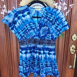Blue & White Tiedye Babydoll Shirt 