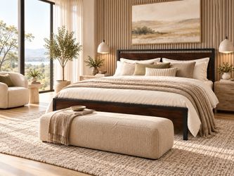 King bed Metal Platform Bed Frame with Wooden Headboard and Footboard, Mattress Foundation, No Box Spring Needed, Large Under Bed Storage, Non-Slip Wi