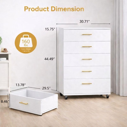 New 5-Drawer White Gold Pull Handle Dresser