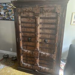Indian Teak Wood Armoire with Shelves