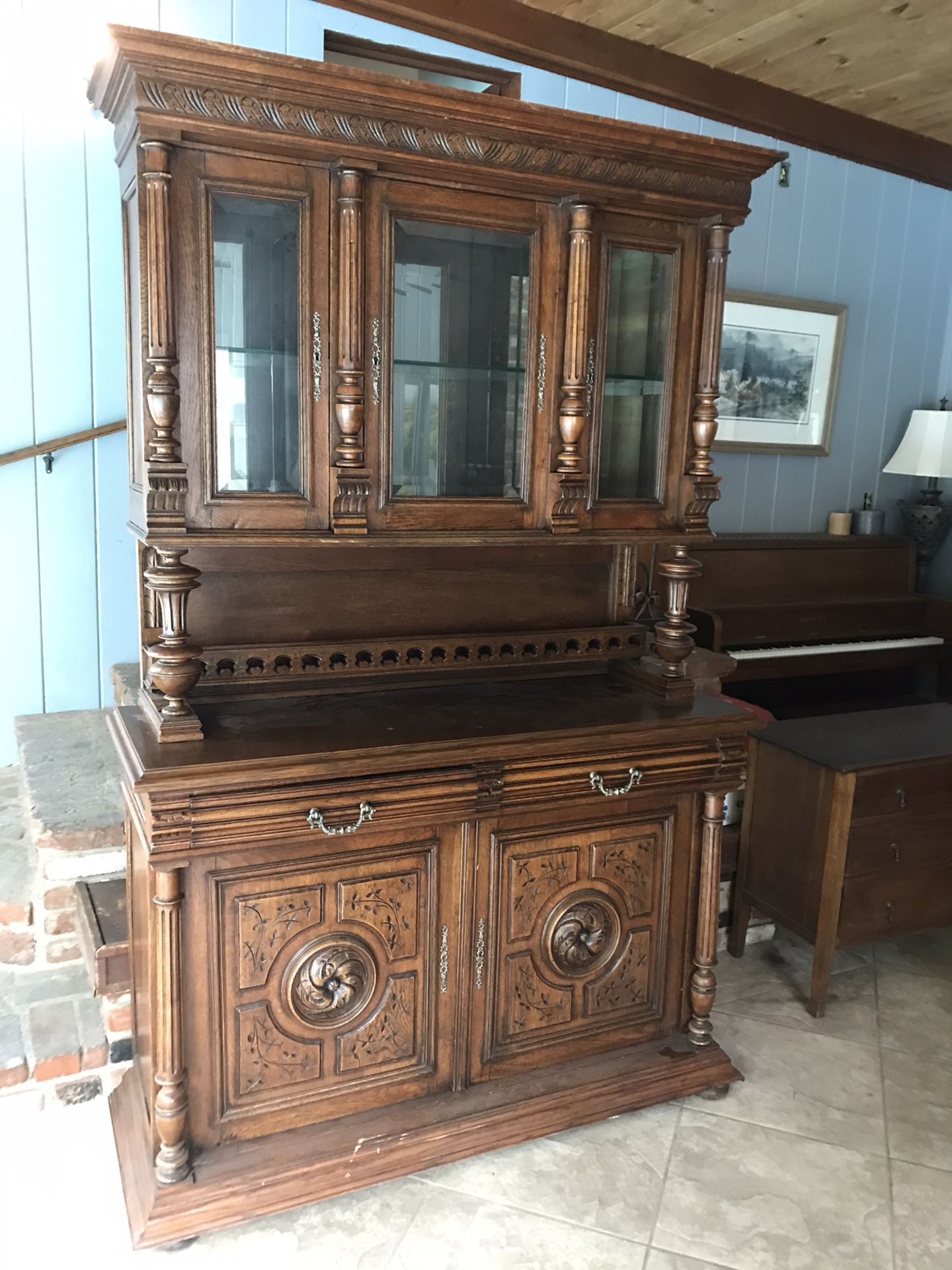 Antique Display Cabinet Hutch