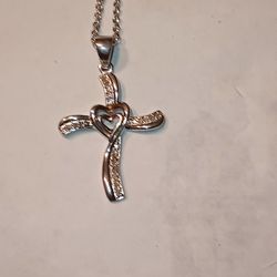 Silver Look Cross Pendant With Hearts