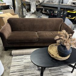 Pottery Barn Velvet Brown Sofa 