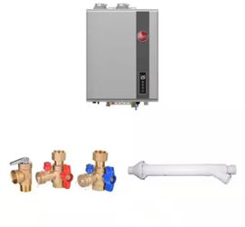 Rheem 9.5 GPM Smart Tankless Water Heater, Brass Service Valves, and 3 in. Vent Termination Kit