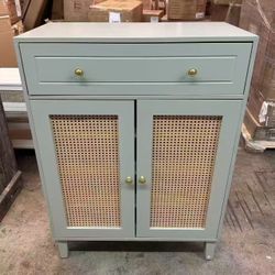 F1880 new in box mint green Shoe Cabinet with Doors and Drawer, Modern Shoe Storage Cabinet for Entryway, Mint Green Rattan Shoes Cabinet with Adjusta