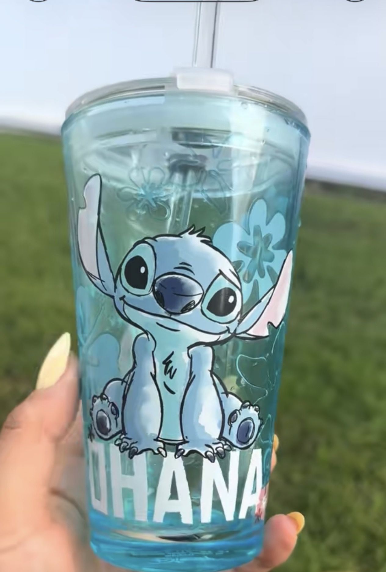 16oz Stitch glass with lid and straw