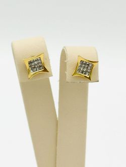 14K YELLOW GOLD 1.71 GRAMS CLEAR STONE SQUARE STUD EARRINGS USED
