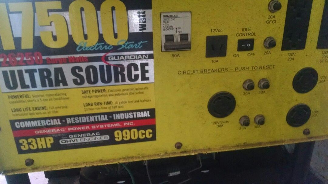 Ultrasource by Guardian (Generac Engine) 17,500 Watt 33HP 990 CC portable generator