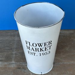 Flower Bucket Vase White Enamel