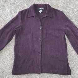 Women's Sag Harbor Ribbed Knit Button Front Coat Size 12 Purple