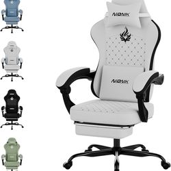 K253-Gaming Chair with Massage,Ergonomic PC Gaming Chair Computer Chairs with Footrest Comfortable Headrest and Lumbar Support, High Back WHITEBLACK