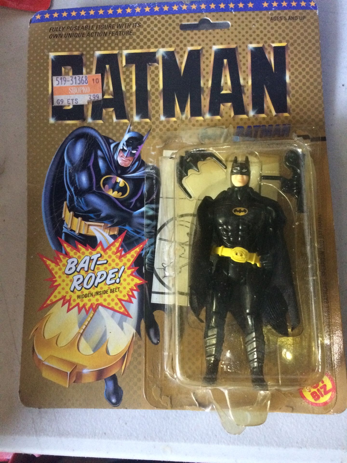 Fullyposeable figure with its own unique action figure feature Batman bat rope hidden inside belt toy biz five and up