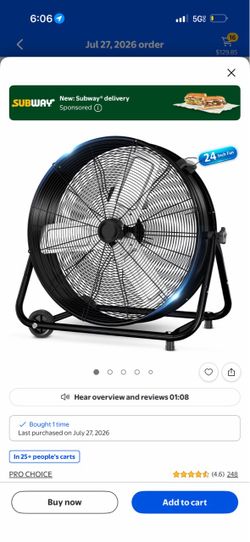 24” Industrial Drum Fan 9260 CFM High Velocity!