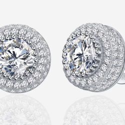 Moissanite Earrings/ Silver/ 7.5