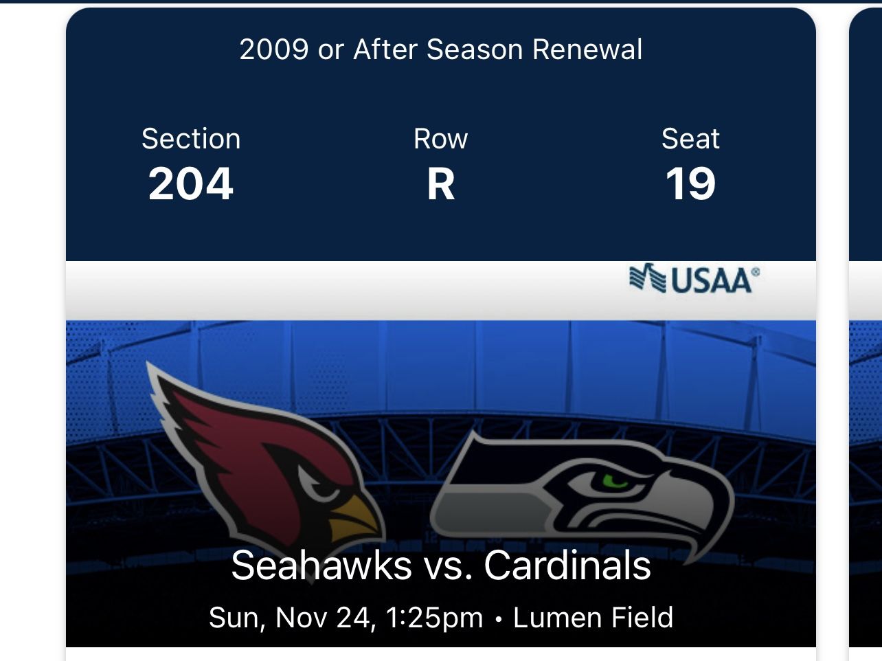 2 Seahawks Vs. Cardinals Tickets