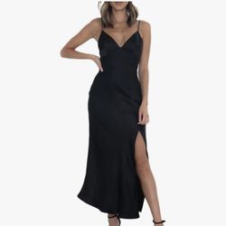Black Satin Dress With Slit