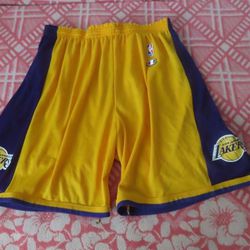 Vintage LA Lakers Shorts 2XL 44-46 Yellow Purple Basketball Champion (34x8.5)