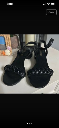 Black Braided Strap Block Heel Sandals