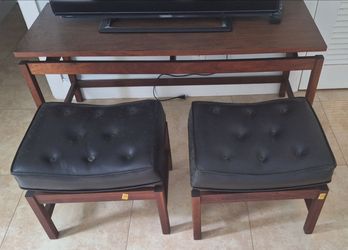 Rare Vintage Mid Century Jens Risom 48" Walnut Console Table and Original Leather Padded Benches. All original. Excellent condition. Sacrifice! No low