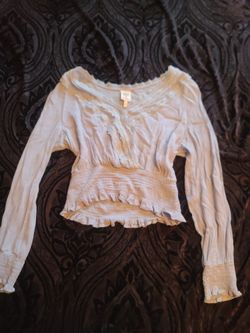 Self Esteem Long Sleeve Smocked light blue Lace-Trim Top