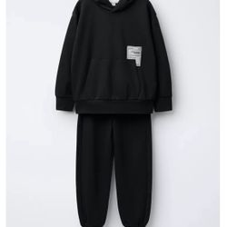ZARA INTERLOCK HOODED SWEATSHIRT AND JOGGER PANTS SET Size 8-9