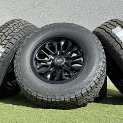 NEW Black 18” rims 6 lug GMC Sierra Wheels Chevy Silverado Yukon A/T 33” Tires Dodge Ram Ford F-150 Toyota