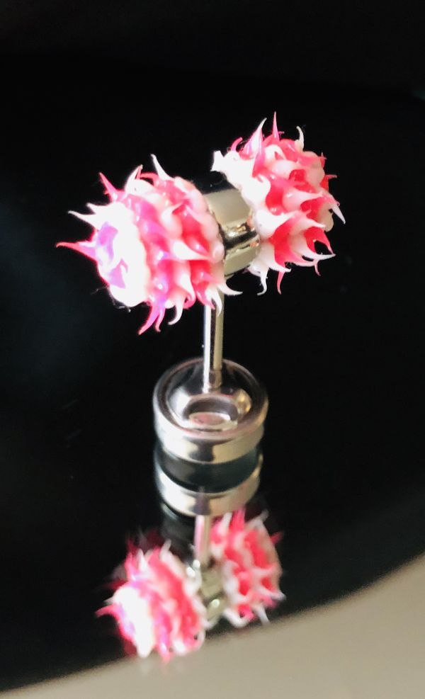 VIBRATING TONGUE RING BARBELL PINK & WHITE KOOSH VIBRATOR FRENCH TICKLER Body Jewelry Piercings