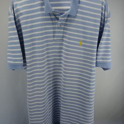 Ralph Lauren Mens Size XL Striped Blue & White Polo Shirt. Great condition awesome Color Combination And Design. Signature Polo Pony in yellow beautif