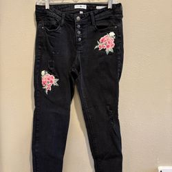 Elegant Black Skinny Jeans with Floral Embroidery
