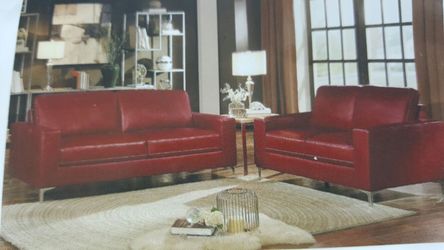 Red leather like sofa AND LOVESEAT YOU GET NEW