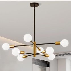Chandelier, 8-Light Chandeliers for Dining Room, Sputnik Chandeliers with E26 Base, Modern Chandelier for Bedroom, Gold&Black Sputnik Ceiling Light Fi