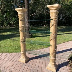80’s Plaster Pillar Column Glass Shelving Etagere Bookcase 