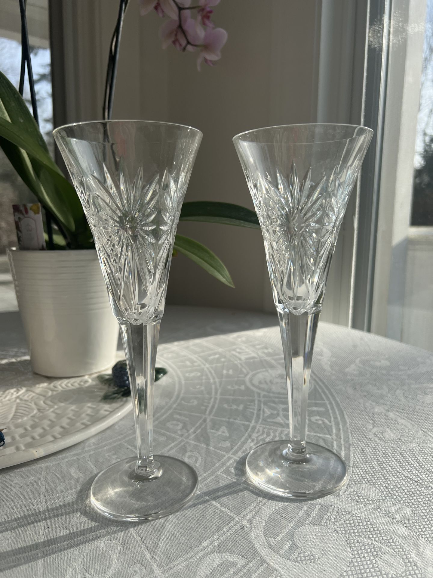 Set of 2 Vintage Waterford Millennium Health Cut Crystal Champagne Flutes — Like New
