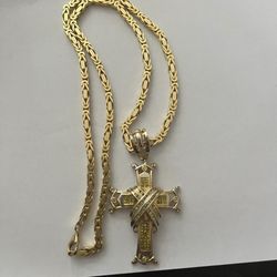 14kt Gold Solid Chain With Diamond Cross 3 CT Of Diamonds 