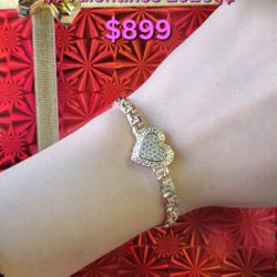 Valentines Special 2026 ONLY Gold Monaco Chino Bar Vers. Heart Cz Bracelet 
