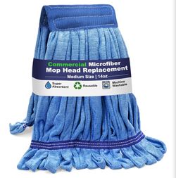 Microfiber Mop Heads Replacement, 14oz Loop End Heavy Duty,Reusable Machine Washable, Hardwood Laminate Tile Vinyl Floors Cleaning, Blue