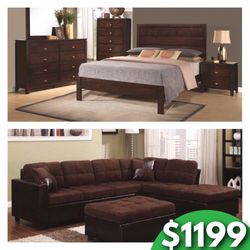 New dark brown home set sofa & bedroom set