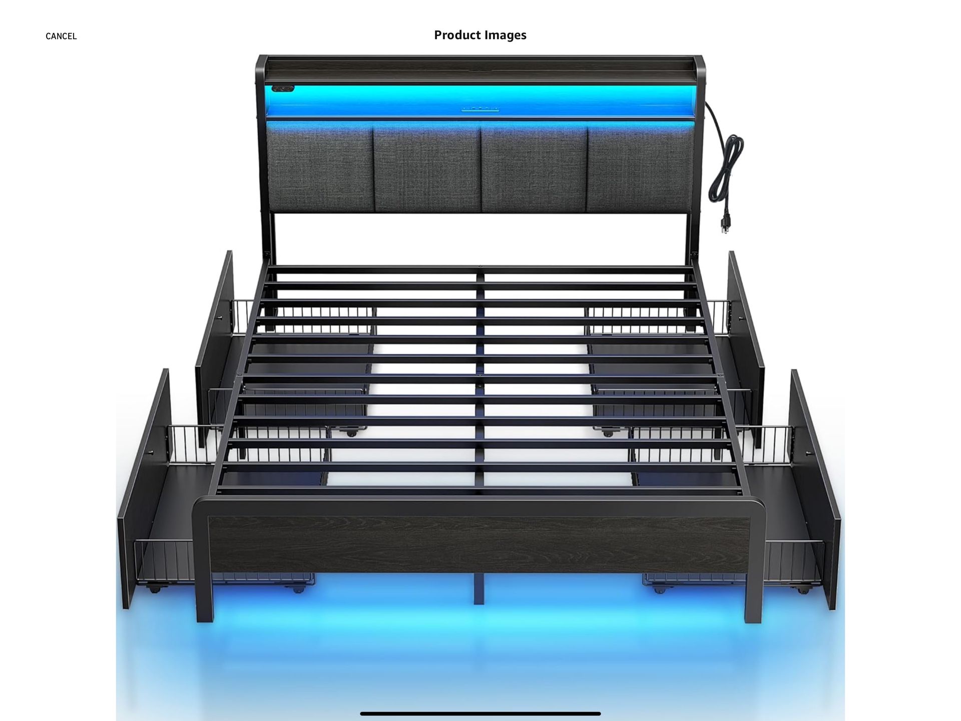 Brand New Rolanstar Bed Frame Full Size With Charging Station And LED Lights. No Box Spring Needed