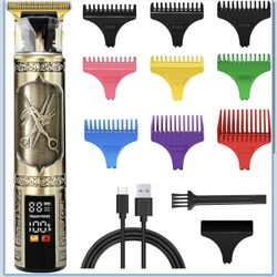 Hair Trimmer with LCD Display, Electric T Blade Hair Trimmer with 9 Guide Combs Cordless Rechargeabl
