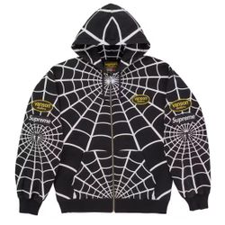 Supreme Vanson Leathers Spiderman Zip Up Hooded Sweatshirt Black XL