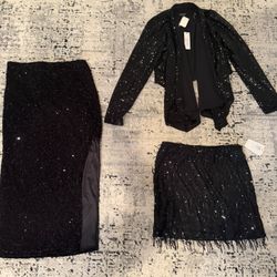Women’s Sequence, Black Skirts And Blazer Style Top Size Large New Tags
