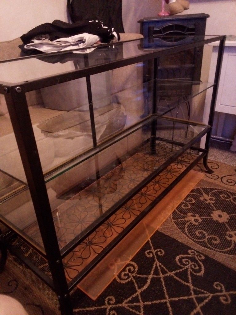 Glass And Iron Display Case / Curio Shelves