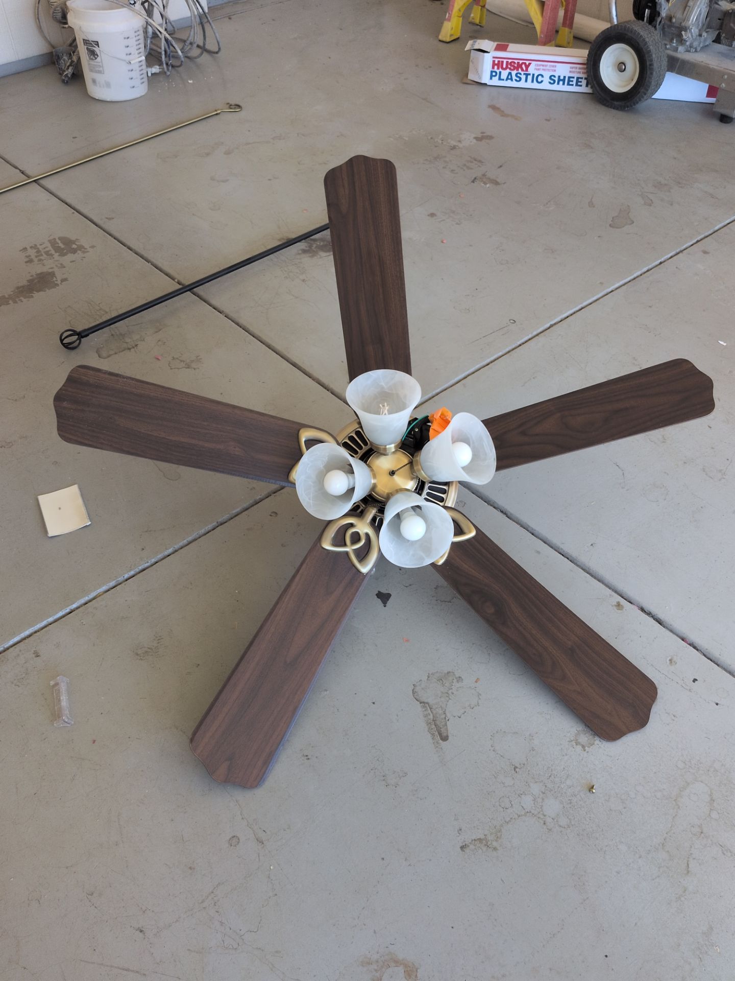 Ceiling fan brushed Gold with brown wood fan blades