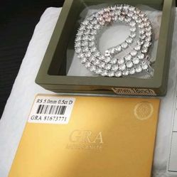 14k White Gold Lab Moissanite Tennis Necklace 5MM By 18 Inch 