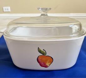 Vintage Corning Ware 5-Quart Casserole Dish with Lid - Fruit Basket Apple Pattern (A-5-B).