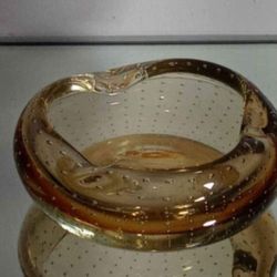 MC MURANO BUBBLE AMBER GLASS ASHTRAY - BOWL - CENTERPIECE 6"×3"
