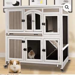 Home / Rabbit Hutch / Gowoodhut PET33 Guinea Pig Cage Indoor Wooden 2-Story Rabbit Hutch on Wheels for Small Animals, Gray