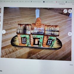 Vintage Japanese Ceramic Cottages Condiment Set, 5 Pieces