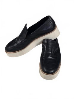 VINCE Zeta Black Foulard Leather Minimalist Platform Loafers Slip Ons 9M / 39